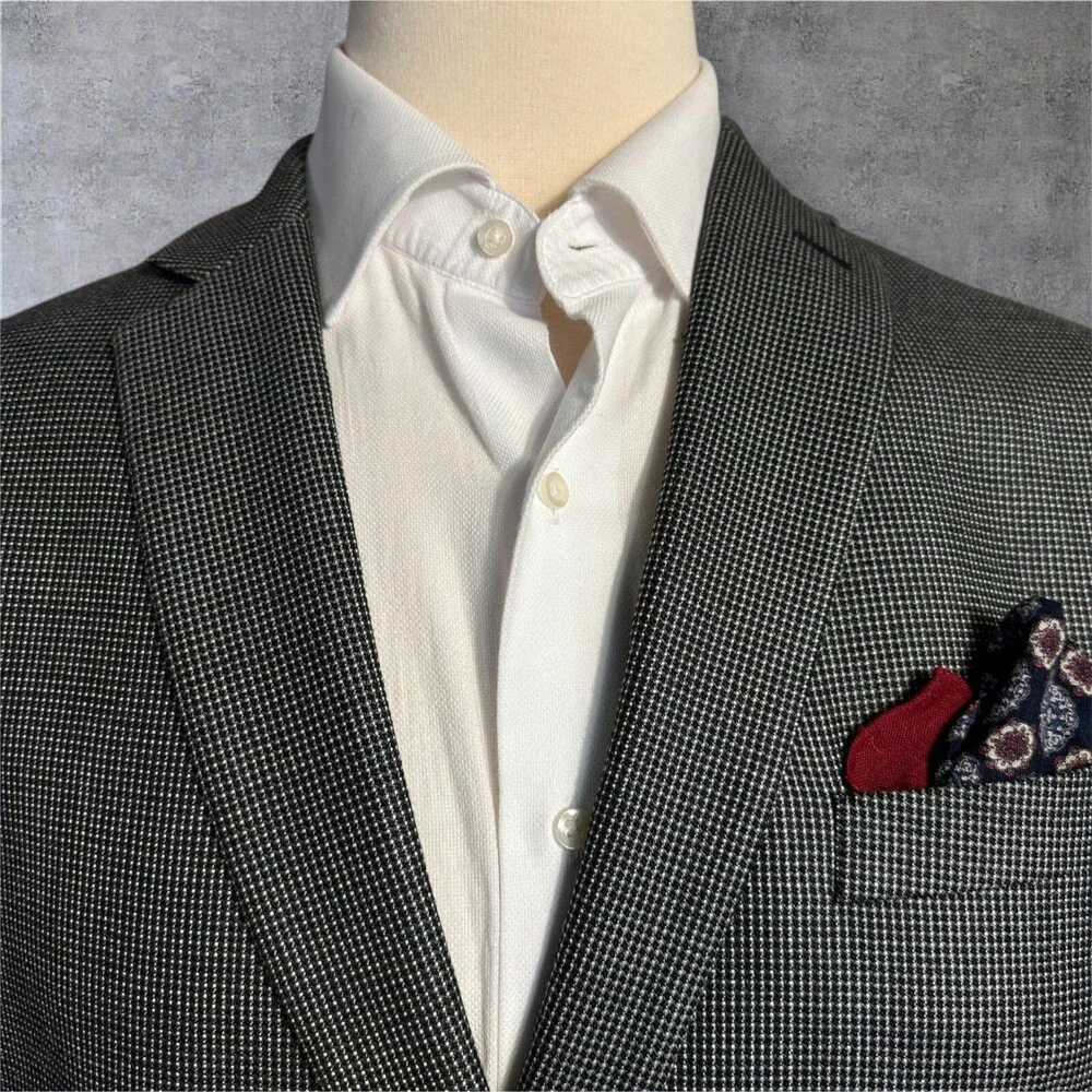 CALVIN KLEIN Men's Blazer Sport Coat Two Button Suit Jacket 44L Gray Silk/Wool